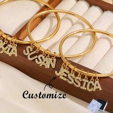 1 st personligt namn Zirconia rostfritt stål armring med engelska alfabetet, present smycken för kvinnor, mödrar - Guld (7 bokstäver,6 bokstäver,3 bokstäver,2 bokstäver,4 bokstäver,5 bokstäver,1 bokstav)