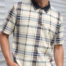 Teen Boys Khaki Rutig Patchwork Pikétröjor med ribbad krage, Casual College Style, Bekvämt & Mode, Mångsidig för Daglig, Skola, Resor, Sport, Strandse - Multifärgad (14Y,13Y,16Y,15Y)
