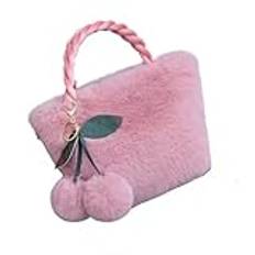 Dybag höst & vinter körsbär handväska söt tygväska liten plysch crossbody väska Kawaii fluffig axelväska för kvinnor flickor, Cameo Brun