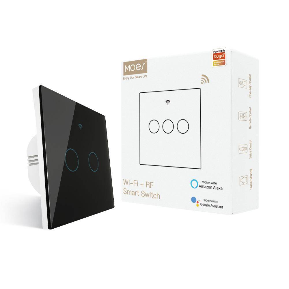 Tuya Moes Glas WiFi Väggtouchpanel Smart Ljusomkopplare 2-vägs RF Trådlös Multi-kontroll Kompatibel med Alexa Google Home