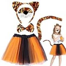 Dreamtop tiger kostym barn tutu kjol med tiger öra pannband svans näsa djungel kostym djurkostym set för karneval cosplay fest