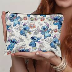 TEMU Stitch Floral Makeup Bag - Cute Women's Multifunctional Zipper Pouch, Polyester, Non, Hand Wash Only