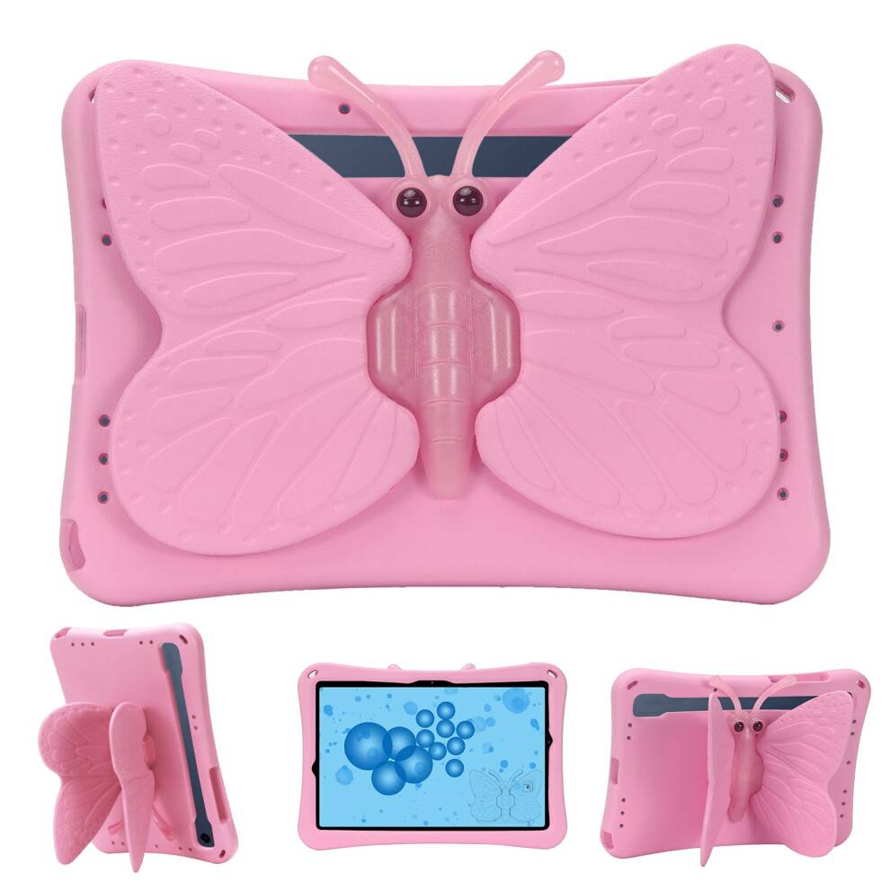 Butterfly Kids-etui kompatibel med Samsung Galaxy Tab S9FE5G10.9"/S9/S8/S7 11"/A9+ Plus – Pink, Blød EVA-roterende stativ, Let &