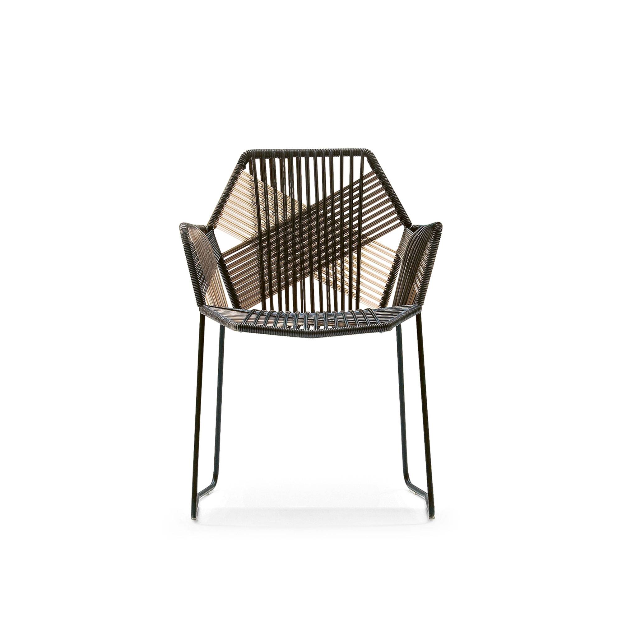 Moroso - Tropicalia Chair Varnished With Arms,Woven Chord Natural/Sage/Grey - Matstolar utomhus - Patricia Urquiola - Beige,Grå - Metall/Syntetiskt/Plast