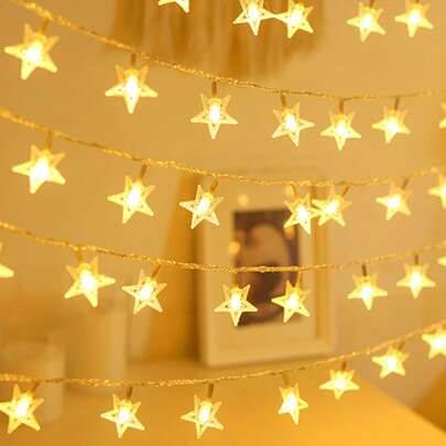1 st stjärnljusslinga för heminredning, LED-stjärnljus för inomhusdekoration i vardagsrum, sovrumsdekoration, väggdekoration med LED-ljusslinga, utomh - transparent (Multi-size)