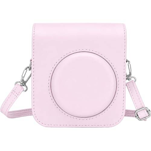 ASFWAGQ Omedelbar kamera väska kompatibel med Instax Mini 12/11/9/8 PU läder omedelbar kamera resväska med axelrem och väska (lilac lila), Delikat körsbärsrosa, ca. 13,5*11.7 cm, Populär enkelhet
