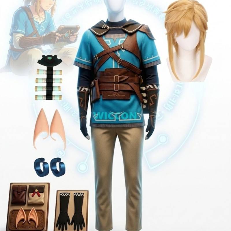 Link Cosplay Costume Cloak T-shirt Pants Wig Halloween Carnival Party Stage Performance Disguise Suit Coat Tops for Adult