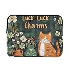 Laptopfodral 40 cm mjukt foder datorväska Happy St. Patrick's Day söt kattfodral med dragkedja för arbetsresa