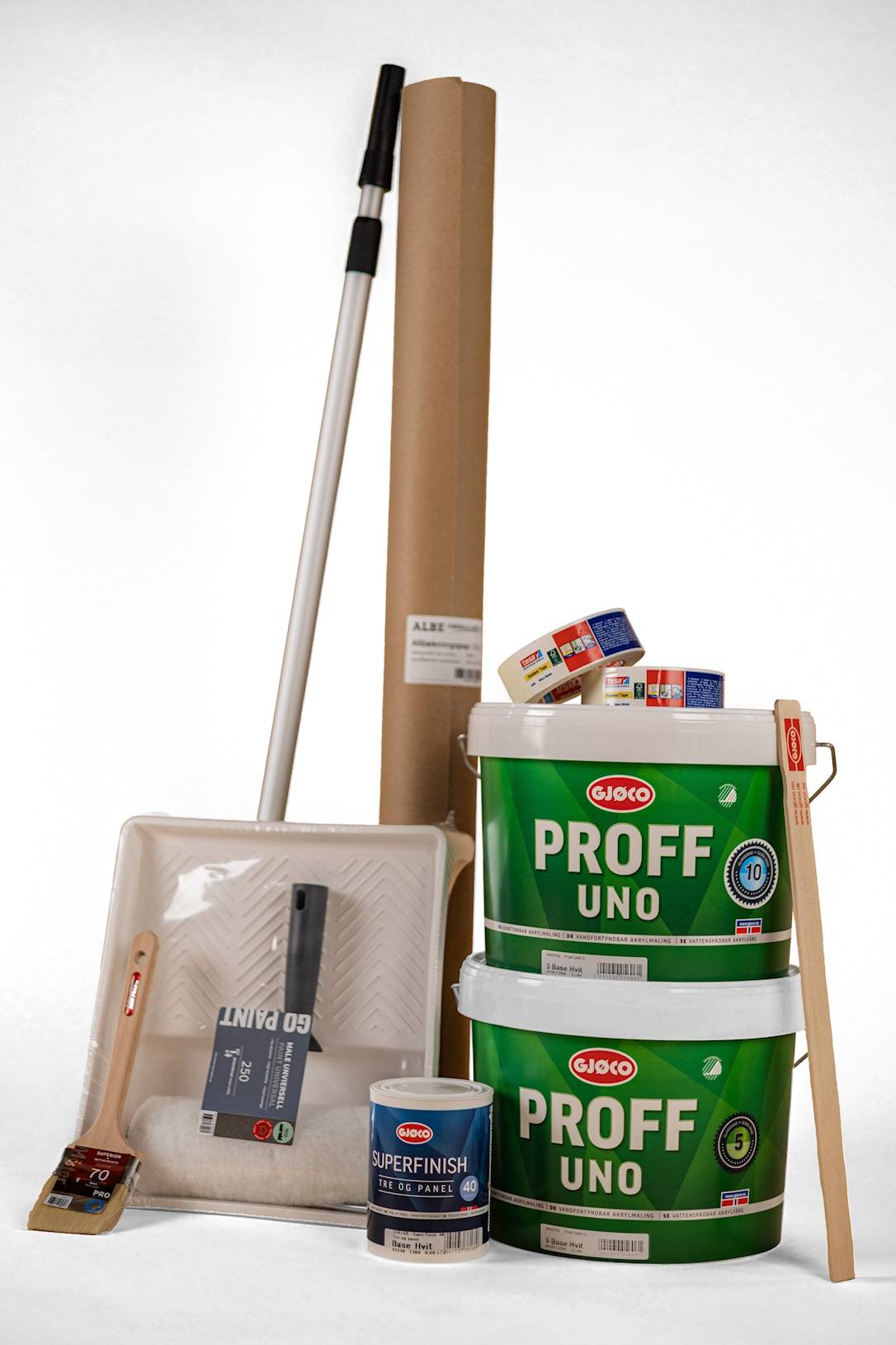 Malerpakke 25-30m2 - Glans 10 Væg - Glans 5 loft.