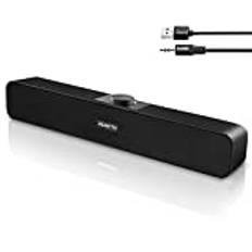 PC-Högtalare, 2.0 USB-Driven Mini Sound Bar med 2 Membran, Kraftfull Stereo, 3,5 mm Jack, Volymkontroll för Stationär PC, Bärbar Dator, Mobil, Dator