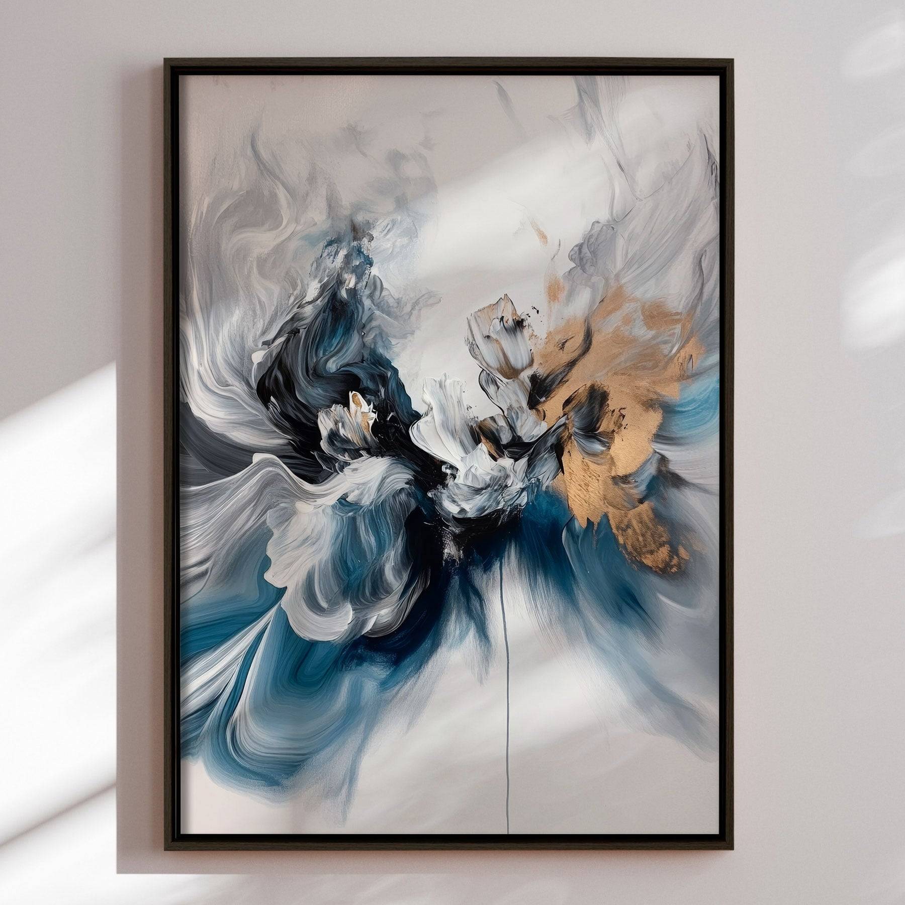 Håndlavet Maleri Med Ramme - Dancing Shadows - Mixed Media - Str: 70 x 100 Cm