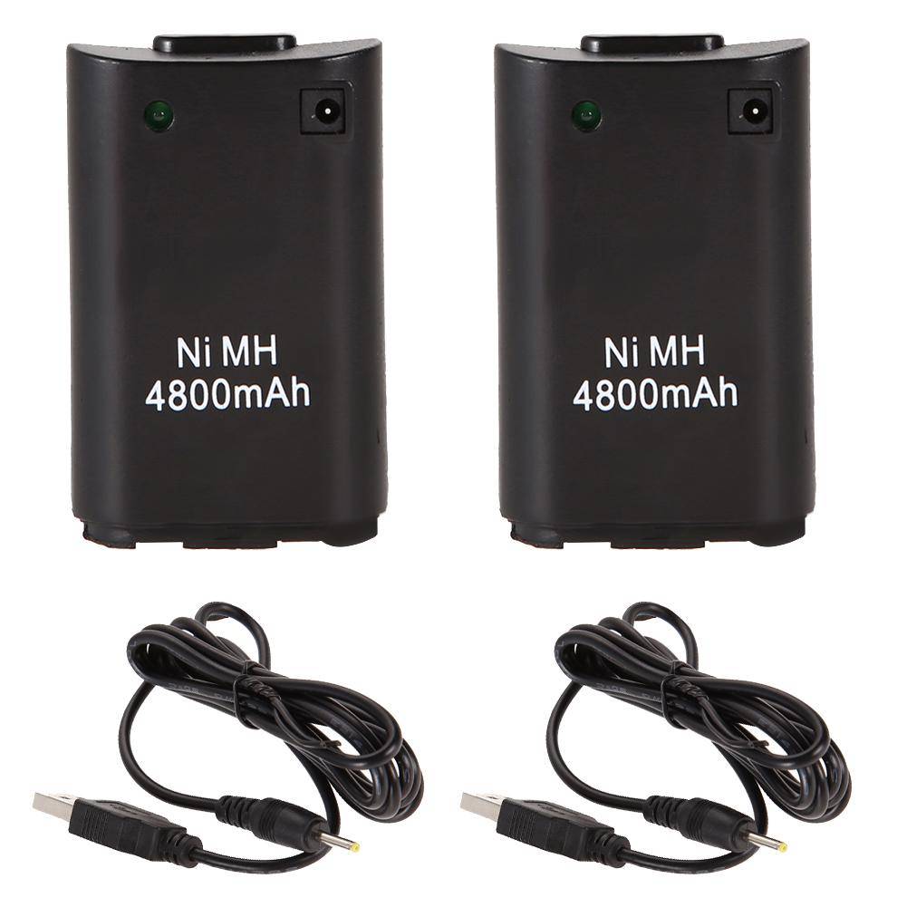 2 st utbytes svarta 4800 mah batterier + usb laddningskabel för xbox 360 trådlöst spelhandtag ladda batteri