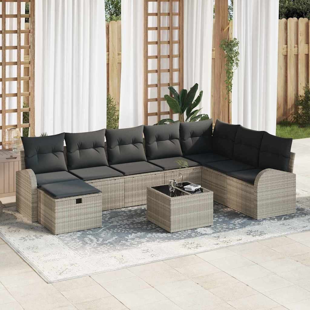 vidaXL Sofa Sæt 9 stk. Lysegrå polyrattan
