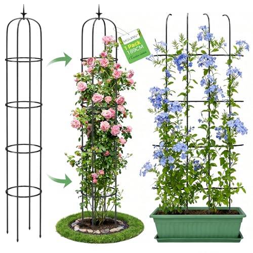 MQUPIN Trädgårdsobelisk uppgraderad, tornobelisk för klätterväxter 150 cm hållbara U-formade stöd för trädgård rostfri ärta ram inomhus utomhus blomstativ ros spaljé grönsak