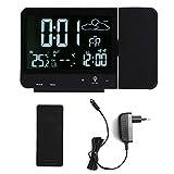 Digital Projektion Väckarklocka med Väderstation, Trådlös Inomhus Utomhustermometer, Temperaturfuktighetsmätare Hygrometer med Kalender för Sovrum,