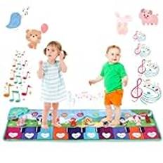 NK Musikmatta för bebis med 8 LED-intrument ljud - barnpiano leksak för barn 3 4 5 år, original Montessori födelsedag, hopfällbar, inspelning/uppspelningsfunktion (110 x 36 cm)