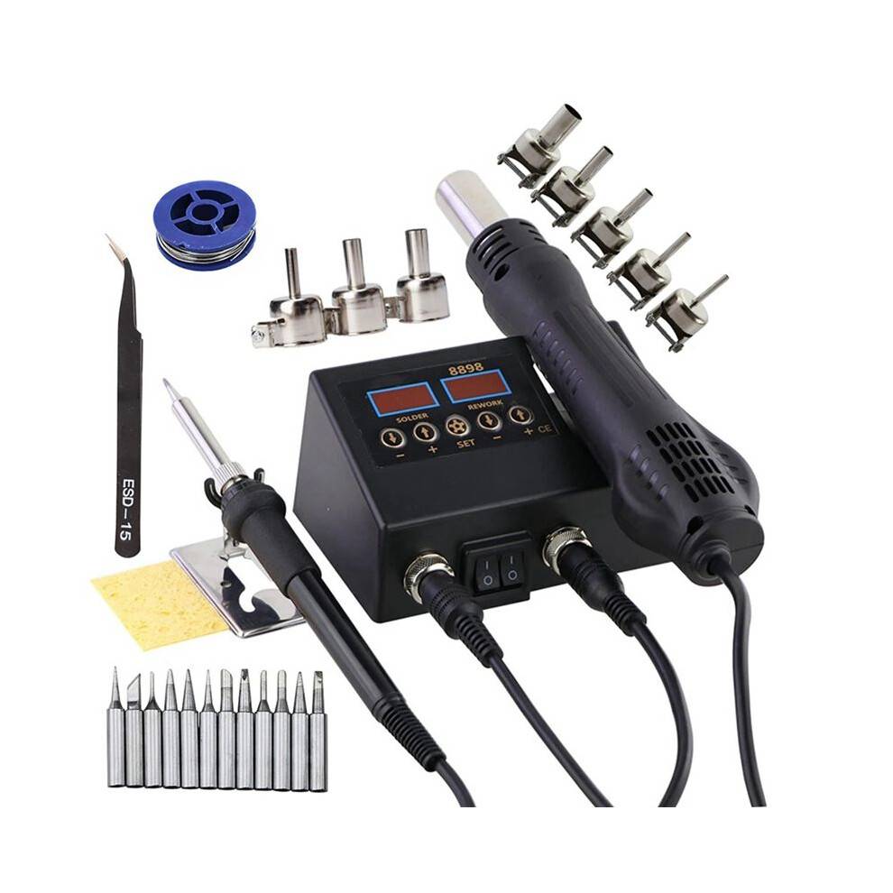 8898 Soldering Station Portable Digital Hot Air BGA Rework Solder Station for Cell-Phone PCB IC Welding Tools EU Plug