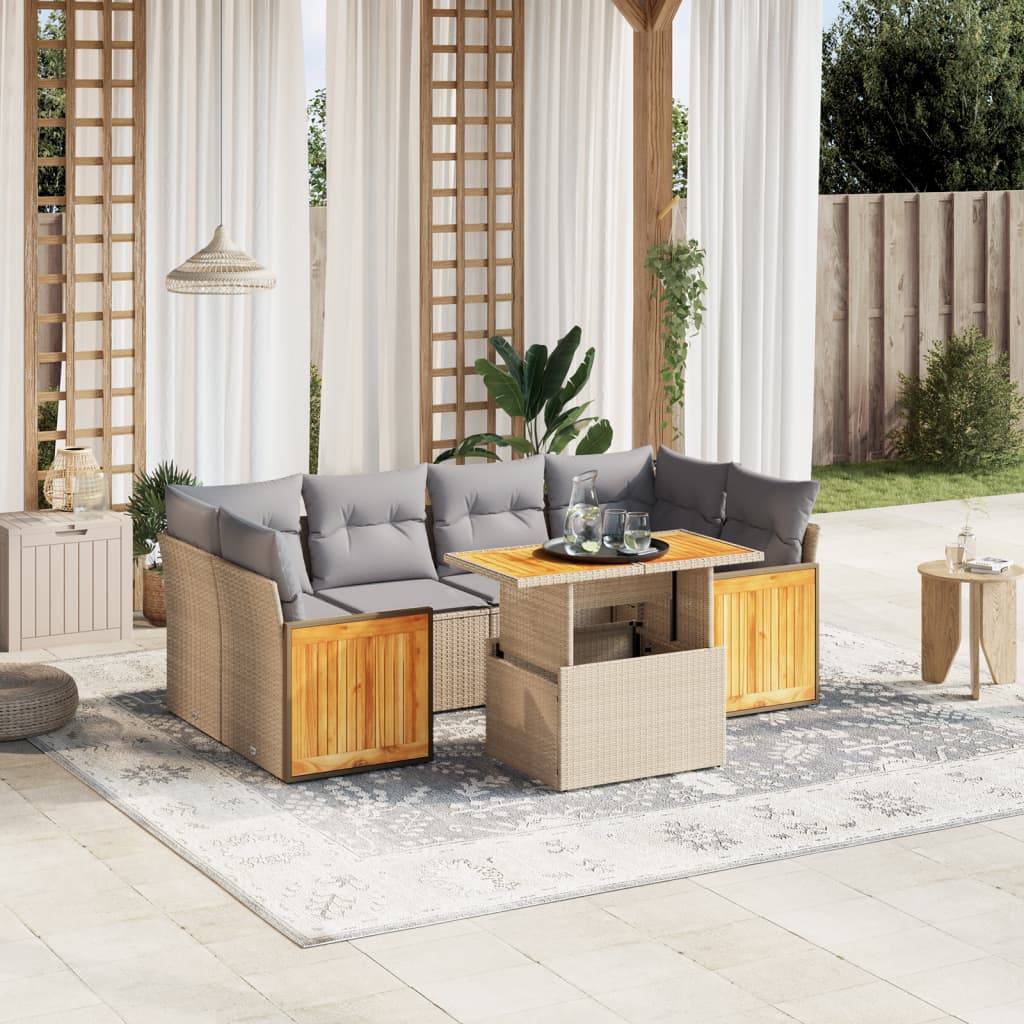 Sofasæt Til Haven 7 Dele Med Hynder Polyrattan - beige og grå / uden opbevaring