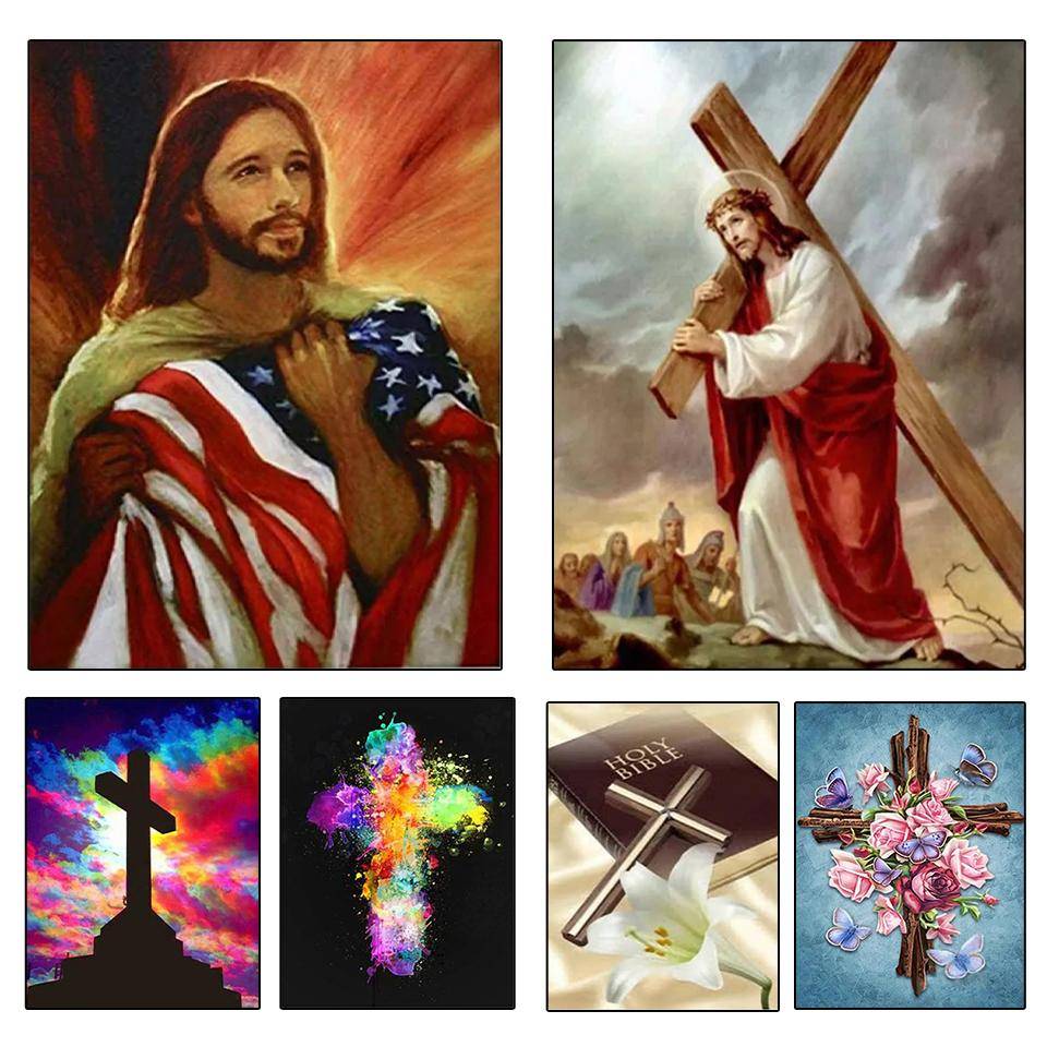 5D DIY Jesus Kristus Diamantmålning Religiös Korslandskap Mosaik Heminredning Full Rund Fyrkantig Diamantbroderi