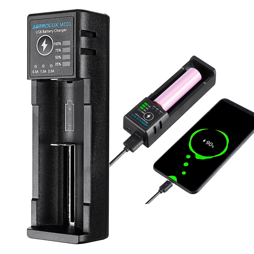 Astrolux® MC01 2 i 1 USB-laddare för bärbara mobilladdare för 18650 21700 26650 14500 Li-ion-batteri med valfri nuvarand