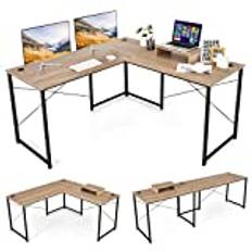 Costway L-format skrivbord, vändbart hörnskrivbord med ställ för datorskärm, hörnbord med 3 kabelhål, speldatorbord, kontorsbord för hemmakontor, 150 x 150 x 74 cm (ek)