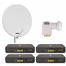 Opticum digital 4 deltagare satellitsystem komplett system (HD AX 150 HDTV-mottagare, Quad-LNB, QA 80 cm antenn, stål) ljusgrå