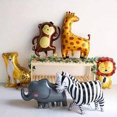 7 st Djungeldjursfolieballonger, tecknade festdekorationer, apa, giraff, leopard, lejon, zebra, krokodil, elefant, uppblåsbar dekor för utomhusfester, - Multifärgad (Skogsdjur 7-delat set,1 st palmträd)