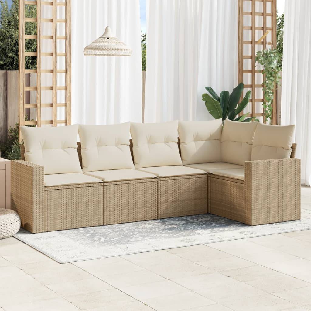 Sofasæt Til Haven 5 Dele Med Hynder Polyrattan - beige og cremefarvet / Uden bord