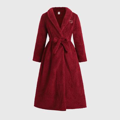 Enkel broderad mjuk loungewear för tween-flicka, termofodrad och förtjockad, casual, höst och vinter, barn - Bourgogne (7Y,8Y,9Y,10Y,11Y,12Y,13Y)