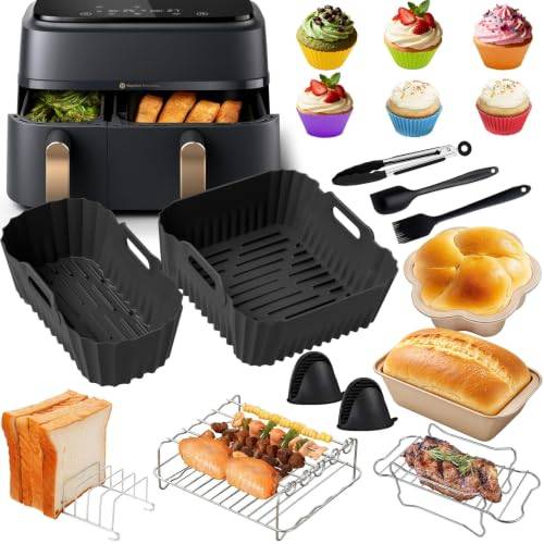 Luftfritöstillbehör för Philips Airfryer Dual Basket 3000-5000-serien 6L/3L, silikonform för varmluftsfritös, grillställ, kak- och brödrum för Philips Airfryer Dual Basket 9L