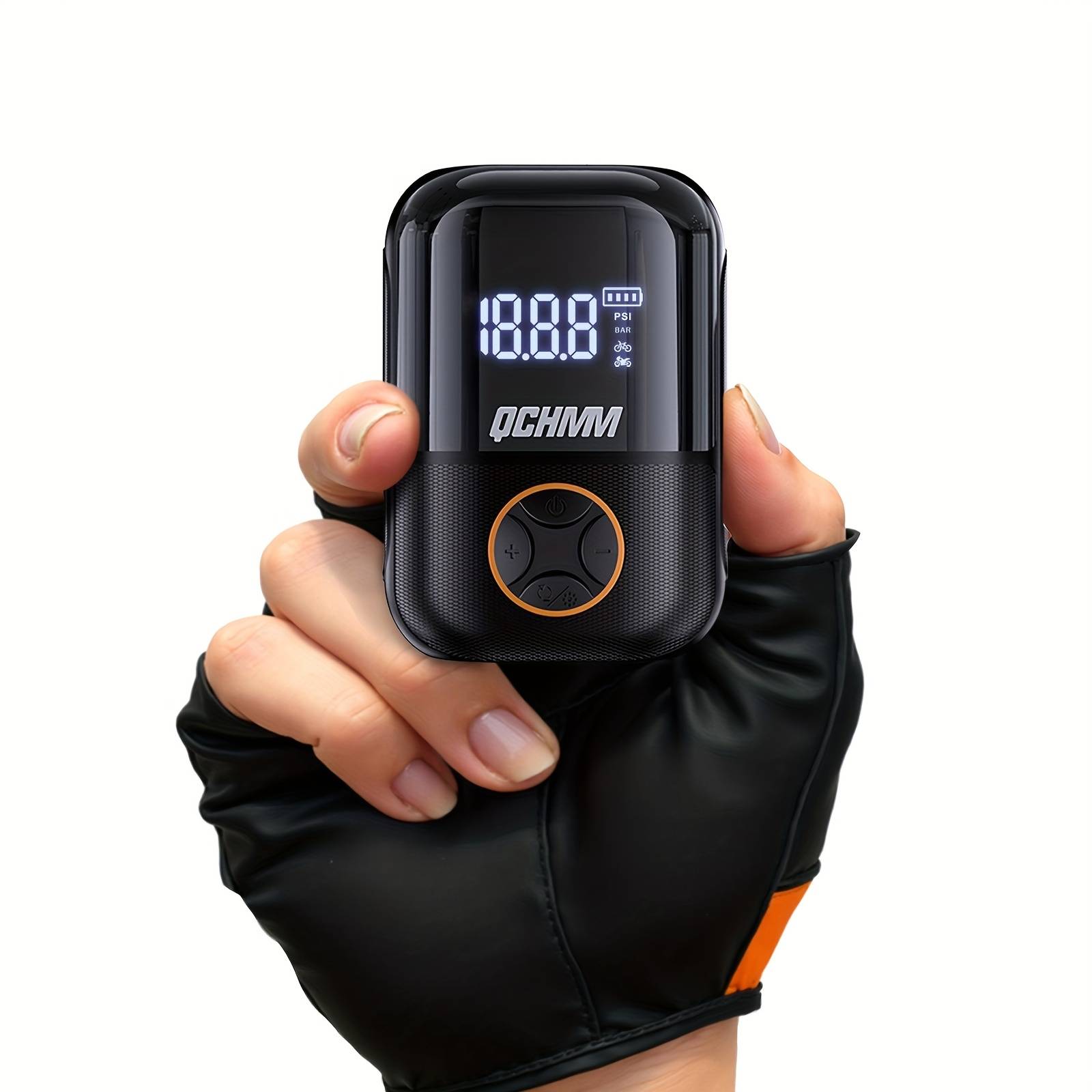 TEMU Qchmm Bicycle Inflator, Latest Compact 150 Psi Air Pump For Bikes, Featuring Digital Lcd Pressure Display, Type-c Rechargeable Battery, Suitable For Bicycles, Motorcycles, And