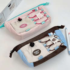 Retro Blueberry Cookie Drawstring Design Contrast-Color Patchwork Cosmetic Bag Stylish High-Capacity Travel Toiletry Bag Cosmetic Bag Autumn Universit - Multicolor - Pink Cookie Contrast-400,Blue Cookie Contrast-299