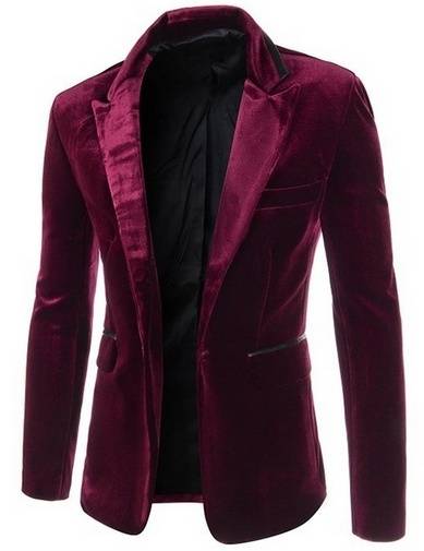 Zogaa höst vinter casual herr kavaj manchester lapptäcke herr företag en knapp slim fit masculino manlig kostym jacka kavaj - Vinröd / Xxl