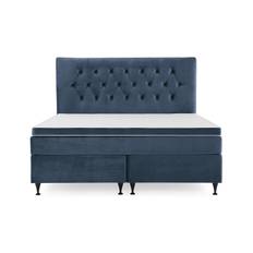 Berg & Strand Royal Velvet Komplett Sängpaket 180x200 cm - Mörkblå med Låga Svarta Ben Kontinentalsäng Blå Tyg