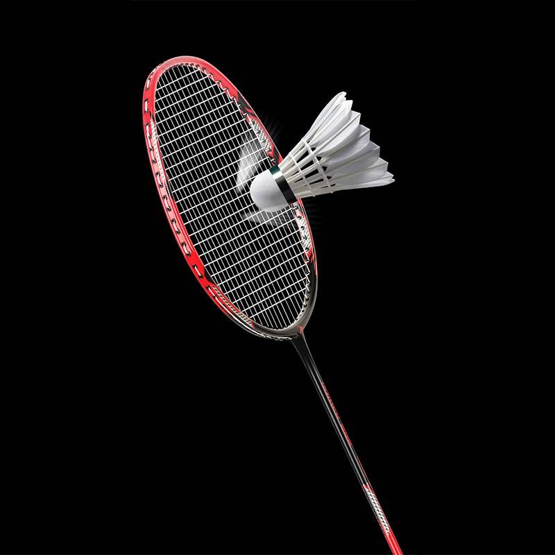 Badmintonracket med 3u kolfiberaluminium 20-22 lbs steady catch ultralätt offensiv badmintonracketträning med väska - Röd
