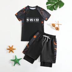 Tween Boys Brev Grafisk High Neck Beach Baddräkt - Svart (8Y,9Y,10Y,11Y,12Y)