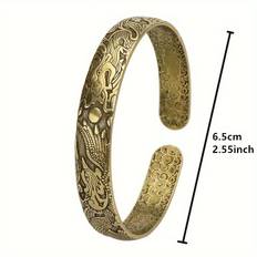 TEMU Vintage Dragon And Phoenix Open Cuff Bracelet, Unisex Pure Copper Hand-carved, Polished Smooth, Adjustable Brass Bangle For Men And Women