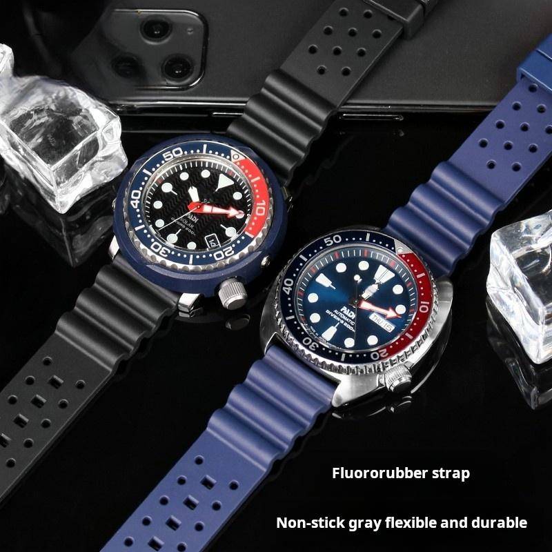 22mm Hane För Seiko Lufthål Fluorgummi Klockarmband Vatten Spöke 007 Pärlemor liten mm Srpa21j1 SKX007 Burkad Silikon Klockarmband black