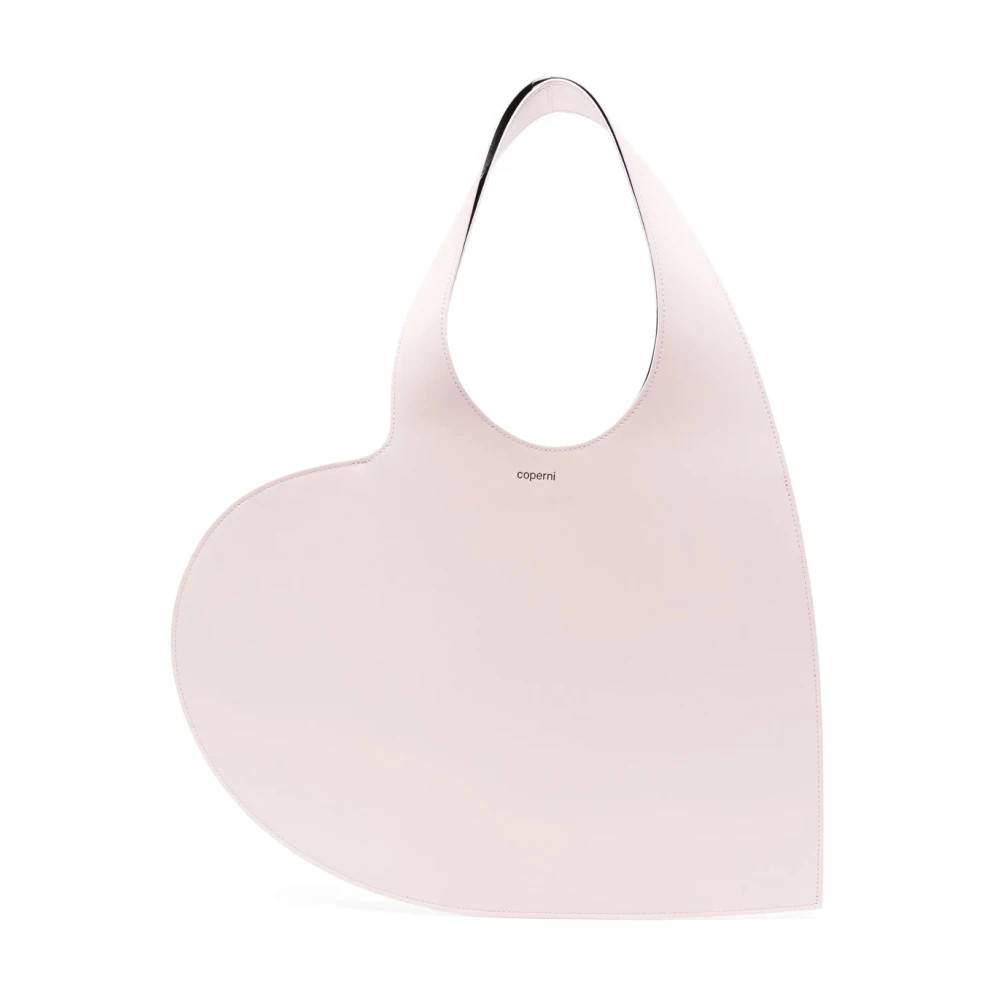 Coperni Pink Heart Tote Taske med Logo - Tasker - Dame - Lyserød - ONE SIZE - Læder