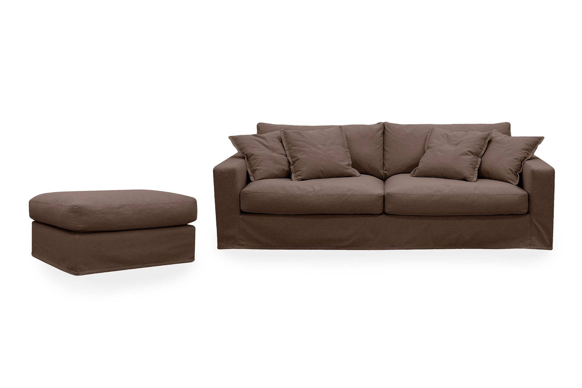 Scandinavian Choice Valencia Extra Djup 3-sits soffa + fotpall med avtagbar och tvättbar klädsel - Mörkbrun Soffa Brun Tyg