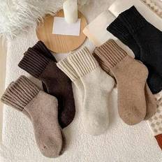 5 par Dam Vinterstrumpor Varm Tjock Stickad Mjuk Vintage Casual Crew Strumpor Fuzzy Socks Stickade Strumpor För Dam - Multifärgad (En-Storlek,3 par)