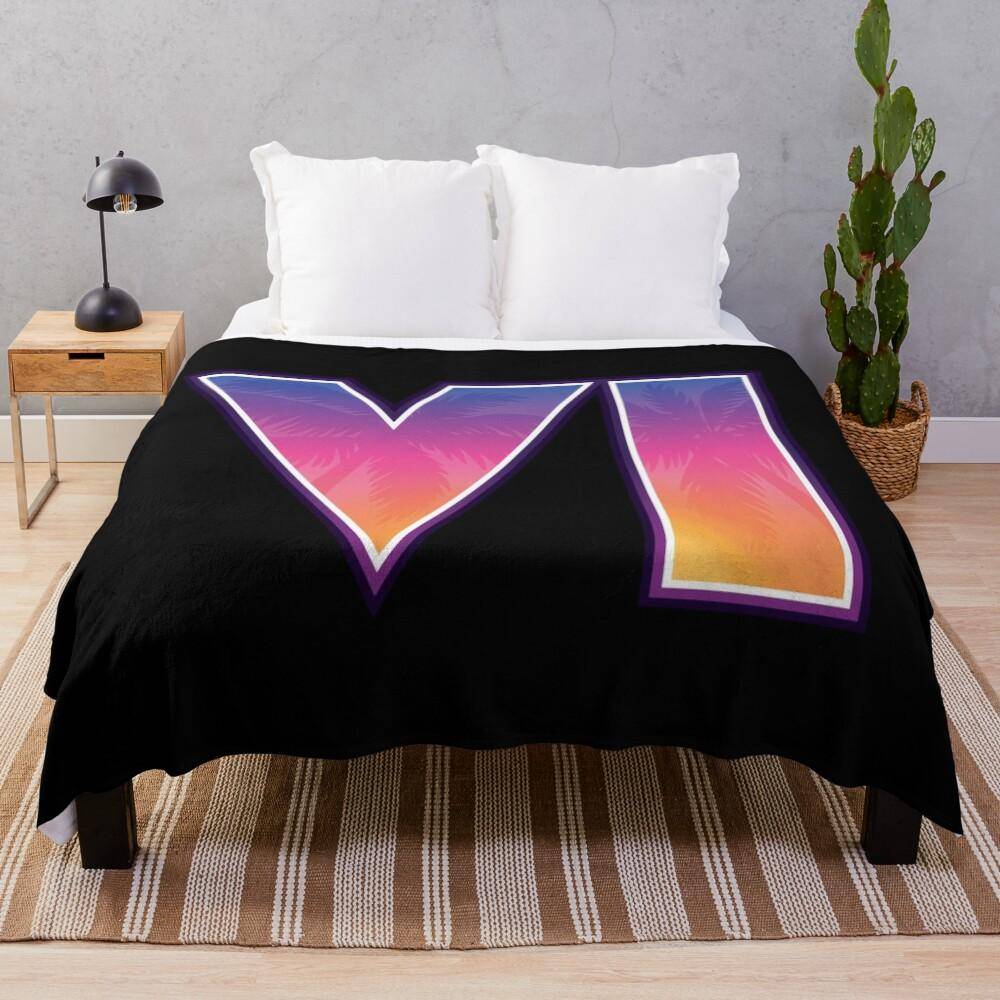 GTA 6 Grand Theft Auto 6 Vice City Logotyp Solnedgångsgradient Pläd