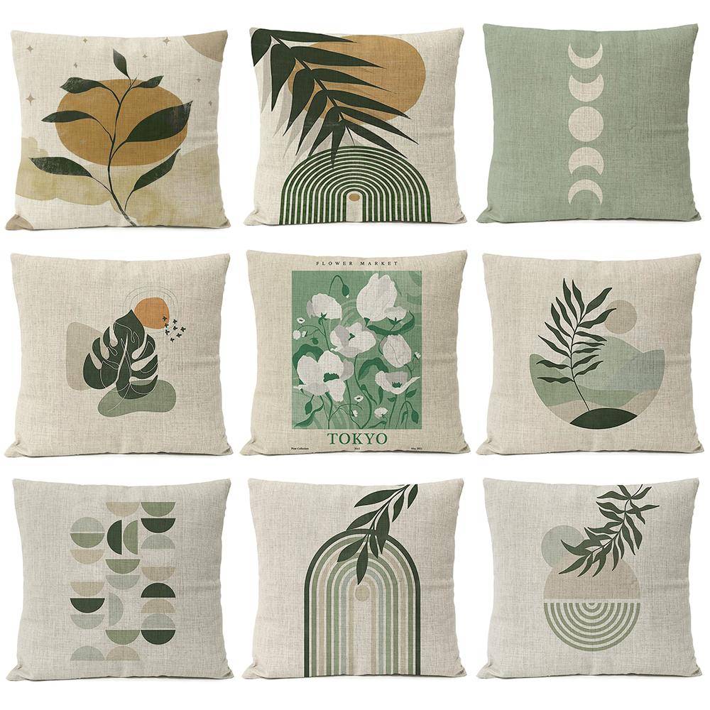 Boho Geometriska Löv Blommor Kuddfodral Heminredning Måne Sol Blommor Linne Prydnadskuddfodral Dekoration Soffa Kuddfodral