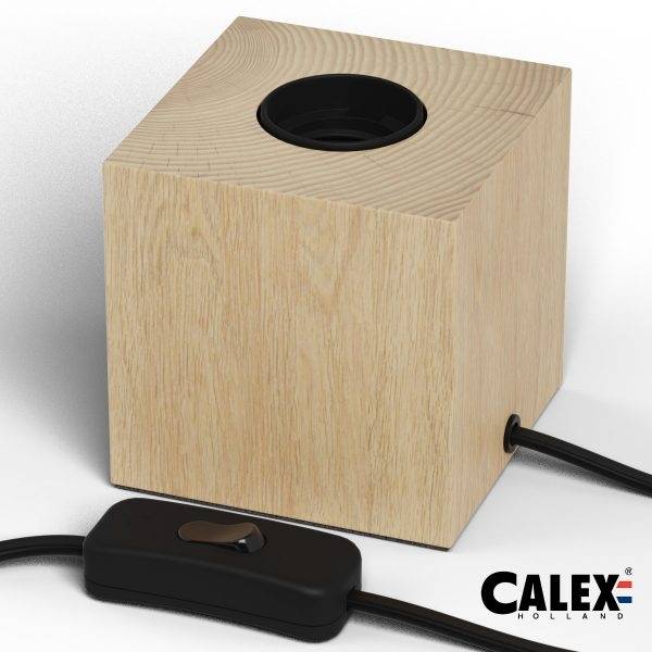 Calex Bordlampe E27 med afbryder i træ