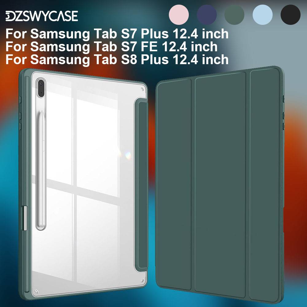 Case for Samsung Galaxy Tab S8 Plus/S7 FE/S7 Plus 12.4 Inch, with Pencil Holder, Transparent  Cover Shockproof Auto Sleep/Wake