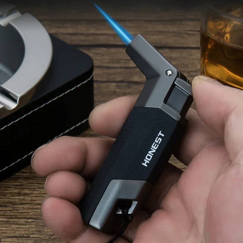 HONEST Outdoor Adventure BBQ Windproof Turbo Jet 1300 C Turbo Torch Cigar Lighter Keyring Gas Lighter Men's Smoking Gadget