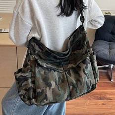 Ny casual fashionabel kamouflage militärgrön unisex stor kapacitet axelväska i kanvas med flera fickor, bohemisk stil, europeisk och amerikansk, lämpl - Armé Grön