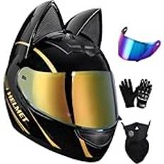 Girl Cat Ear Helmet, Kvinnor Motorcykelhjälm, Cat Ear Helmet, Cool Electric Motorbike Racing Motorcykelhjälm For Män Och Kvinnor(D,L=57~59CM)