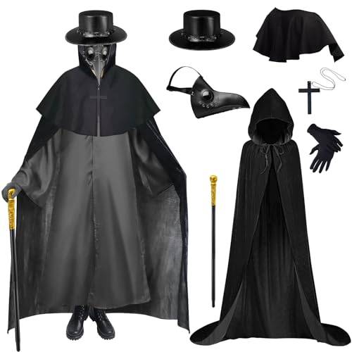 Dhnvcud Pestläkarkostym män, pestarckostym halloween, medeltida steampunk, cosplay, halloween, mask, kostym med tillbehörsset för halloween, karneval, fest