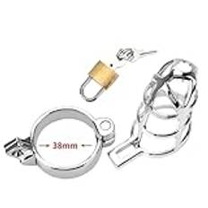 Metall Man Kyskhet Bur Tupp Bur Ring Uppsättning lås Vuxenspel Fuskbevis Abstinens Penisbur Par Handla vuxenprodukter(38mm)